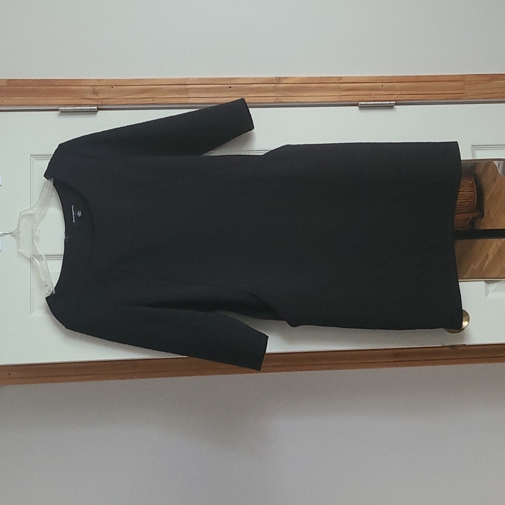 Black jacquard dress with pockets, 3/4 sleeves, women's size 12